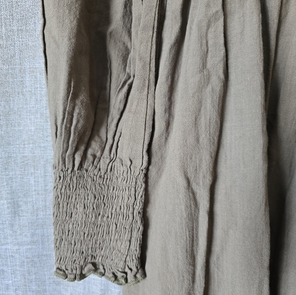 Zexxxy Smocked Square Neck Puff Sleeve Mid Length Dress Green Size M Linen Blend - Picture 3 of 5